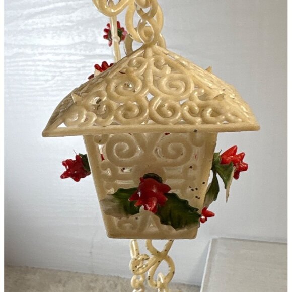 Vtg Plastic Hanging Lantern Christmas Decoration With Red Flowers Green Leaves - Picture 3 of 9